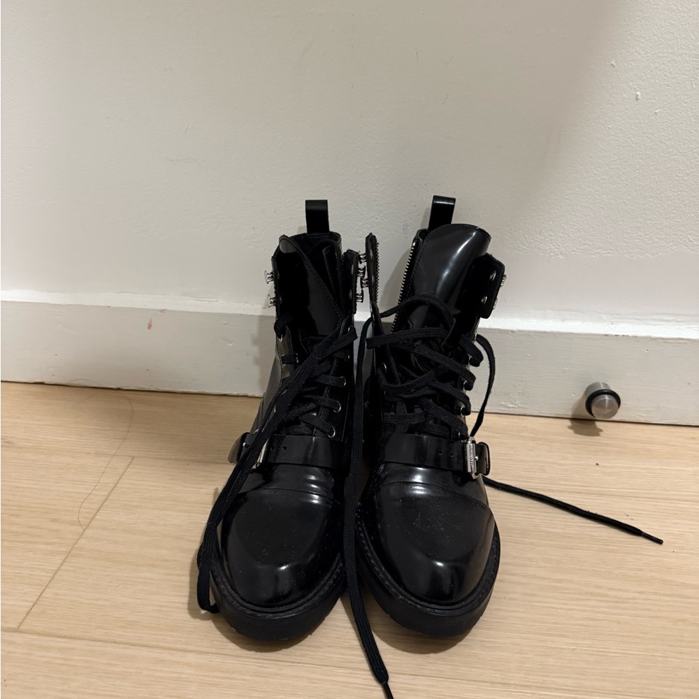 All Saints Glossy Black Combat Boots - 8/38